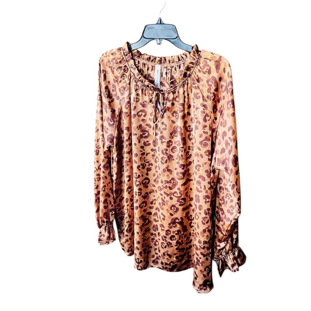 NWT Vanilla Bay plus size flowy cheetah print tunic blouse SZ 1X copper